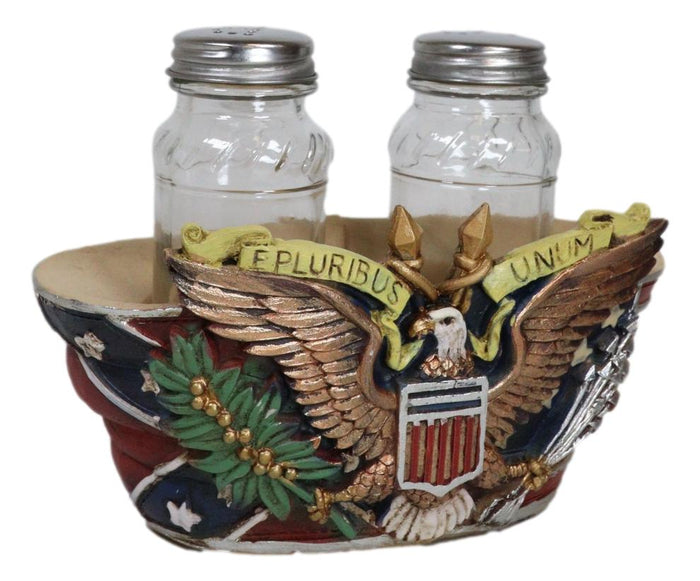 Ebros Gift Military E Pluribus Unum Bald Eagle Crest With USA Flag Salt Pepper Shakers Set