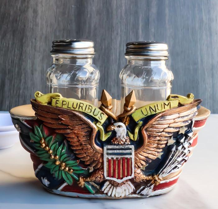 ebros gift Military E Pluribus Unum Bald Eagle Crest With USA Flag Salt Pepper Shakers Set