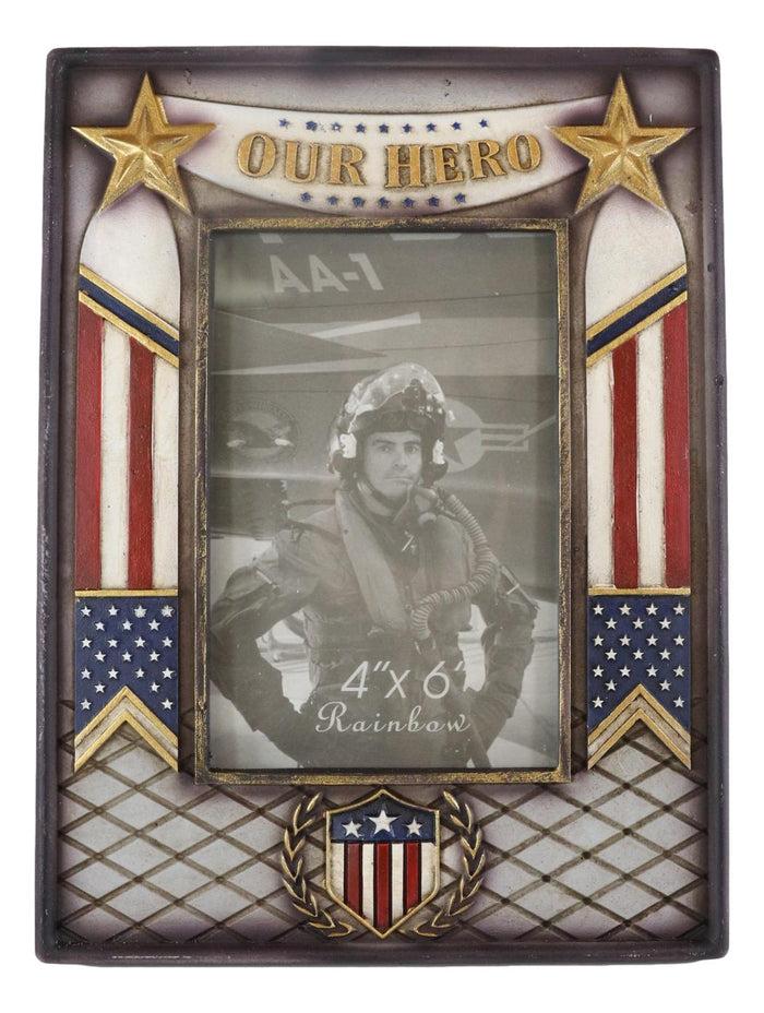 Ebros Gift Military Patriotic USA Flag Star Veteran Memorial Our Hero 4"X6" Picture Frame