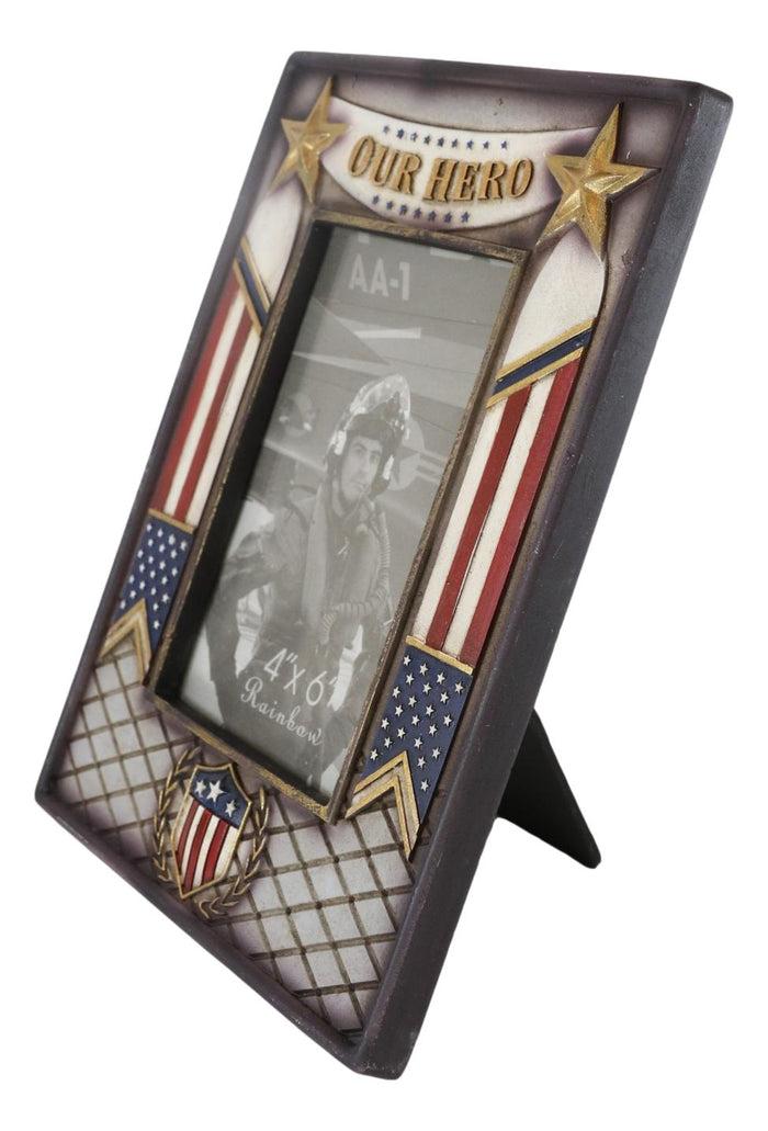 Ebros Gift Military Patriotic USA Flag Star Veteran Memorial Our Hero 4"X6" Picture Frame
