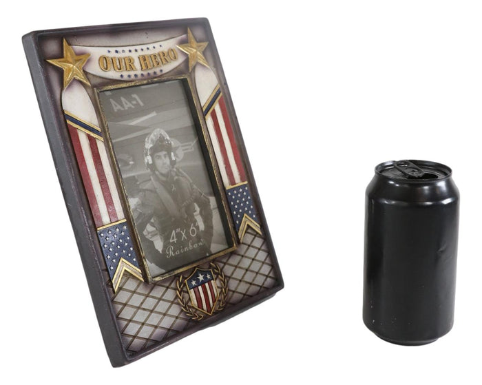 Ebros Gift Military Patriotic USA Flag Star Veteran Memorial Our Hero 4"X6" Picture Frame