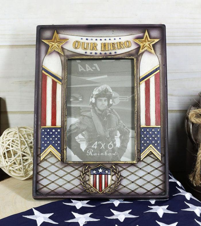 ebros gift Military Patriotic USA Flag Star Veteran Memorial Our Hero 4"X6" Picture Frame