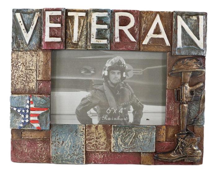 Ebros Gift Military Patriotic USA Star Veteran Helmet Rifle And Boot 6"X4" Picture Frame
