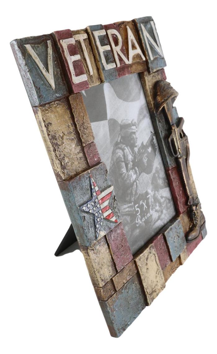 Ebros Gift Military Patriotic USA Star Veteran Helmet Rifle And Boot 5"X7" Picture Frame