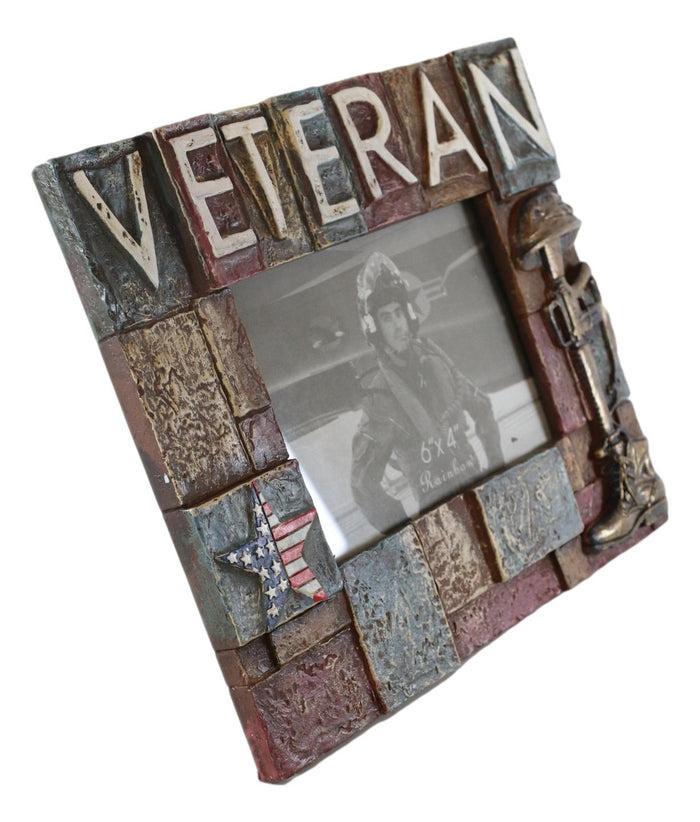 Ebros Gift Military Patriotic USA Star Veteran Helmet Rifle And Boot 6"X4" Picture Frame