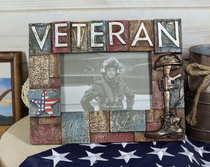 ebros gift Military Patriotic USA Star Veteran Helmet Rifle And Boot 6"X4" Picture Frame