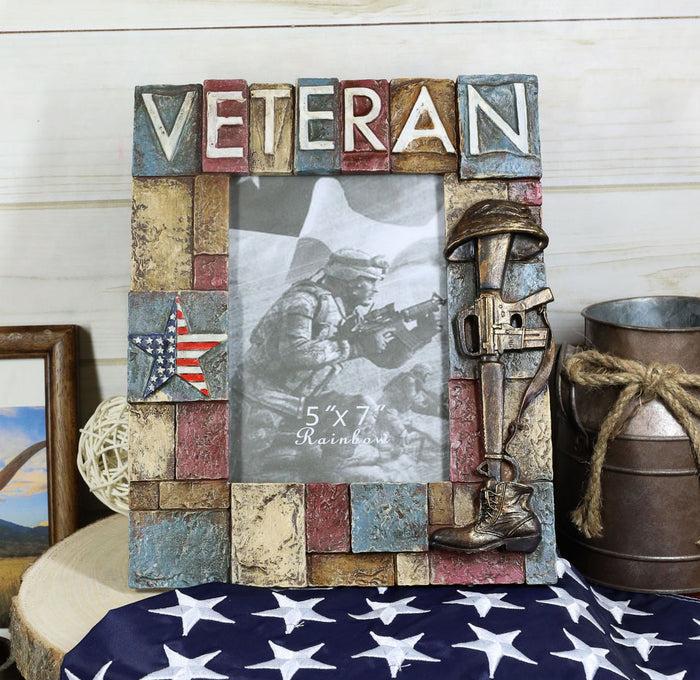 ebros gift Military Patriotic USA Star Veteran Helmet Rifle And Boot 5"X7" Picture Frame
