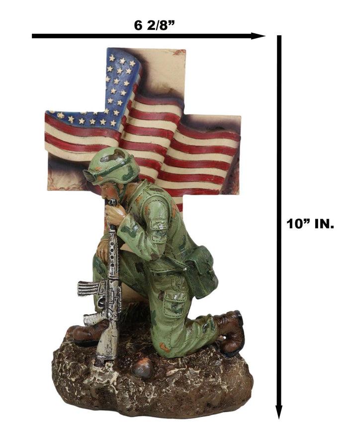 Ebros Gift Military War Hero Soldier With Rifle By American Flag Cross Memorial Figurine