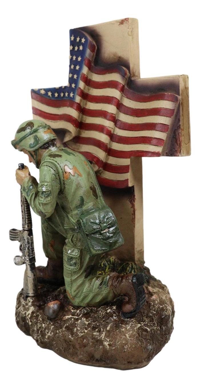 Ebros Gift Military War Hero Soldier With Rifle By American Flag Cross Memorial Figurine
