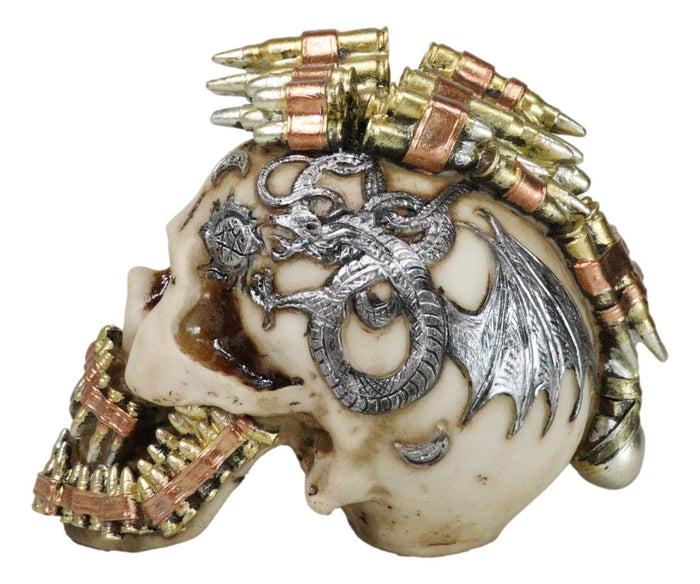 Ebros Gift Military War Steampunk Skull With Rifle Bullets Mohawk And Dragon Figurine