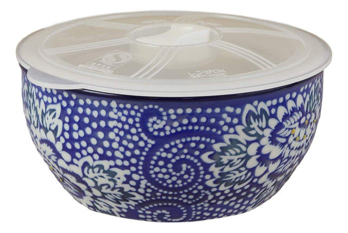 Ebros Gift Ming Style White Blue Floral Design Ceramic Meal Lunch Storage Bowl With Lid