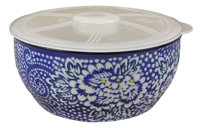 ebros gift Ming Style White Blue Floral Design Ceramic Meal Lunch Storage Bowl With Lid