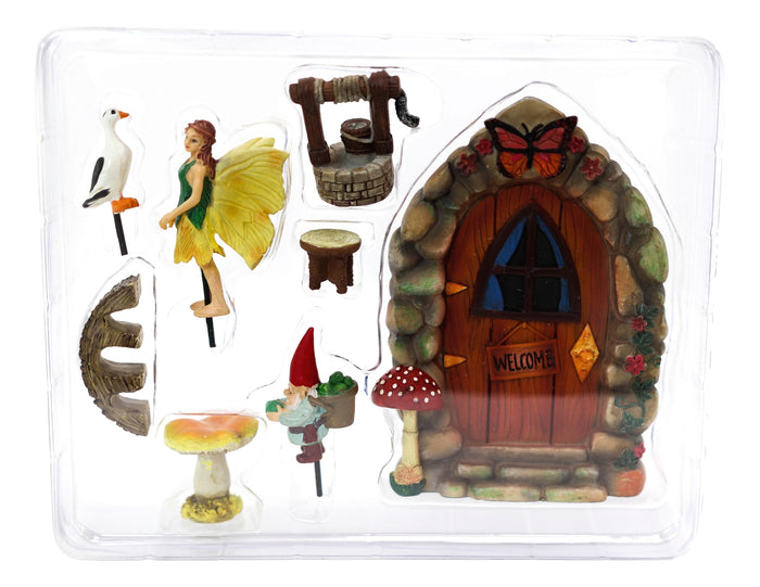 Ebros Gift Mini Fairy Garden Door Well Duck Gnome Bridge Table Mushroom 8 Piece Starter Kit