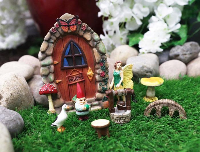 Ebros Gift Mini Fairy Garden Door Well Duck Gnome Bridge Table Mushroom 8 Piece Starter Kit
