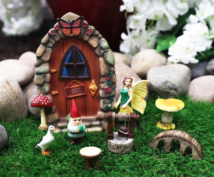 ebros gift Mini Fairy Garden Door Well Duck Gnome Bridge Table Mushroom 8 Piece Starter Kit