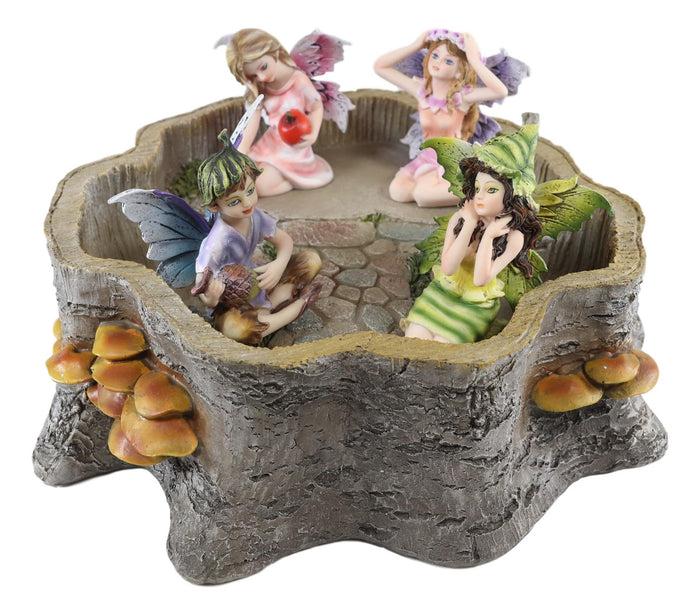 Ebros Gift Mini Fairy Garden Fairies With Tree Stump House Nook Display Figurine Set Of 5