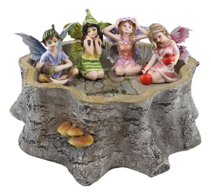 Ebros Gift Mini Fairy Garden Fairies With Tree Stump House Nook Display Figurine Set Of 5