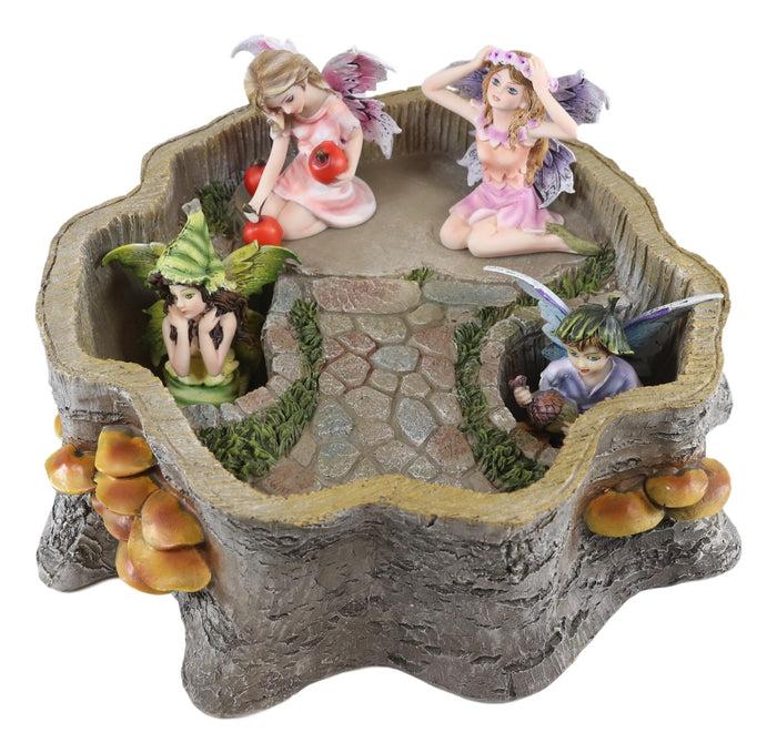 Ebros Gift Mini Fairy Garden Fairies With Tree Stump House Nook Display Figurine Set Of 5