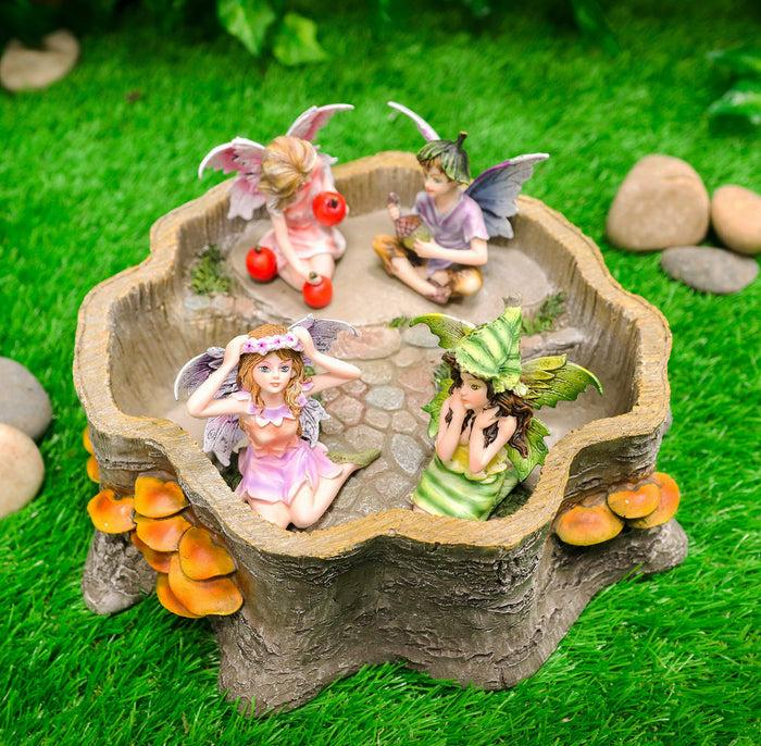 ebros gift Mini Fairy Garden Fairies With Tree Stump House Nook Display Figurine Set Of 5
