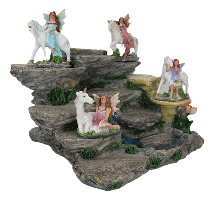 Ebros Gift Miniature Fairies & Unicorns With Mountain Waterfall Of Youth Display Figurine