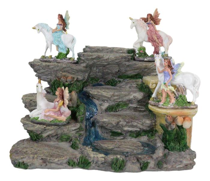 Ebros Gift Miniature Fairies & Unicorns With Mountain Waterfall Of Youth Display Figurine
