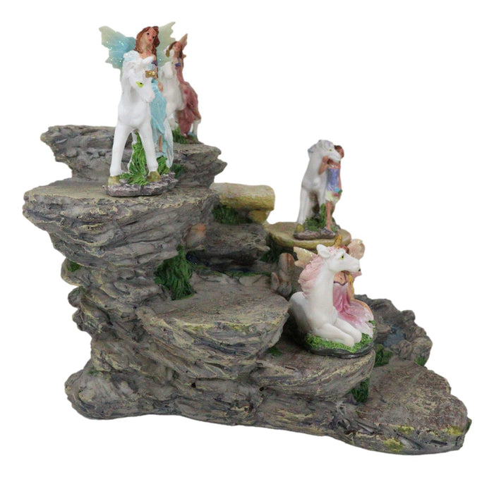 Ebros Gift Miniature Fairies & Unicorns With Mountain Waterfall Of Youth Display Figurine