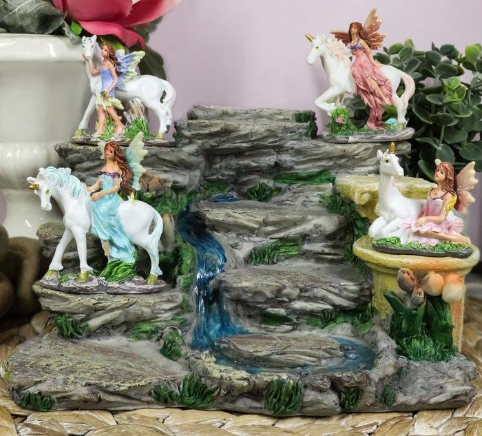 ebros gift Miniature Fairies & Unicorns With Mountain Waterfall of Youth Display Figurine