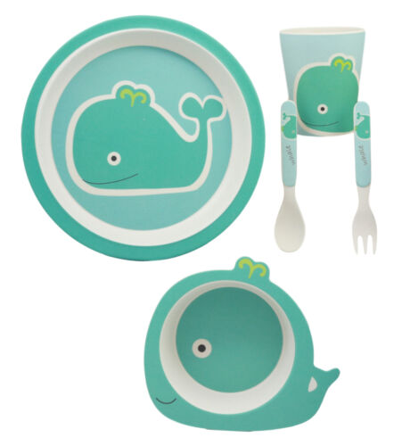 ebros gift Moby Dick Whale Kids Children Toddler Baby 5 Piece Organic Bamboo Dinnerware Set