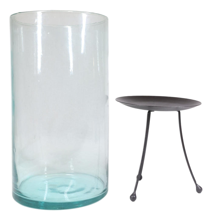 Ebros Gift Modern Accent Thick Glass Hurricane Candle Holder With Tripod Metal Stand