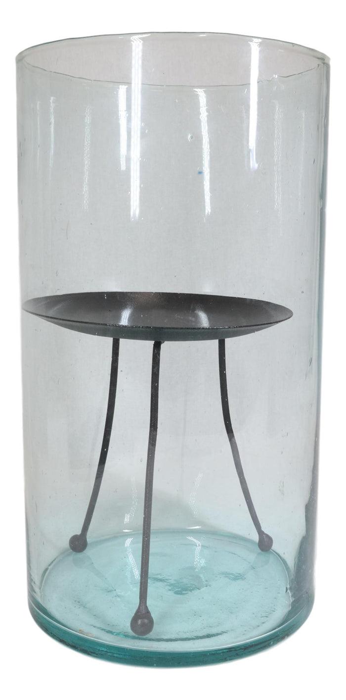 Ebros Gift Modern Accent Thick Glass Hurricane Candle Holder With Tripod Metal Stand