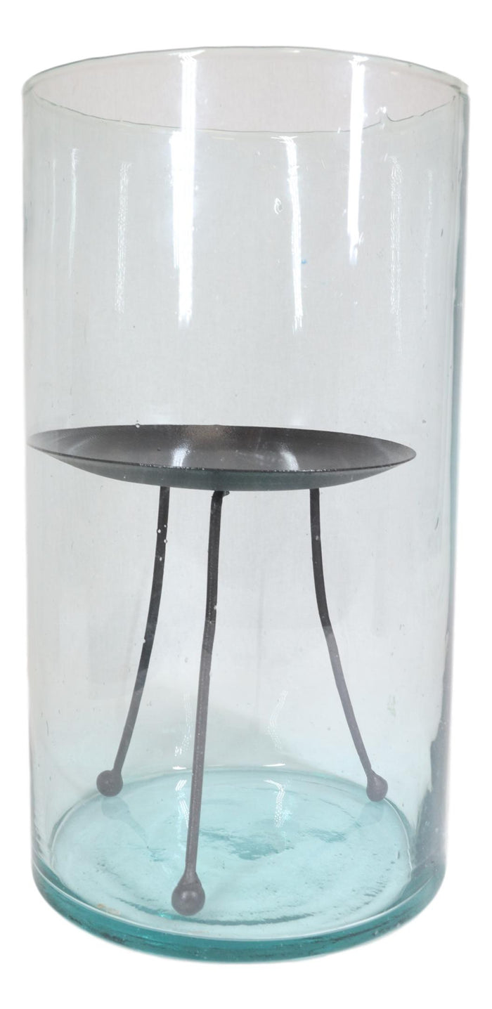 ebros gift Modern Accent Thick Glass Hurricane Candle Holder With Tripod Metal Stand