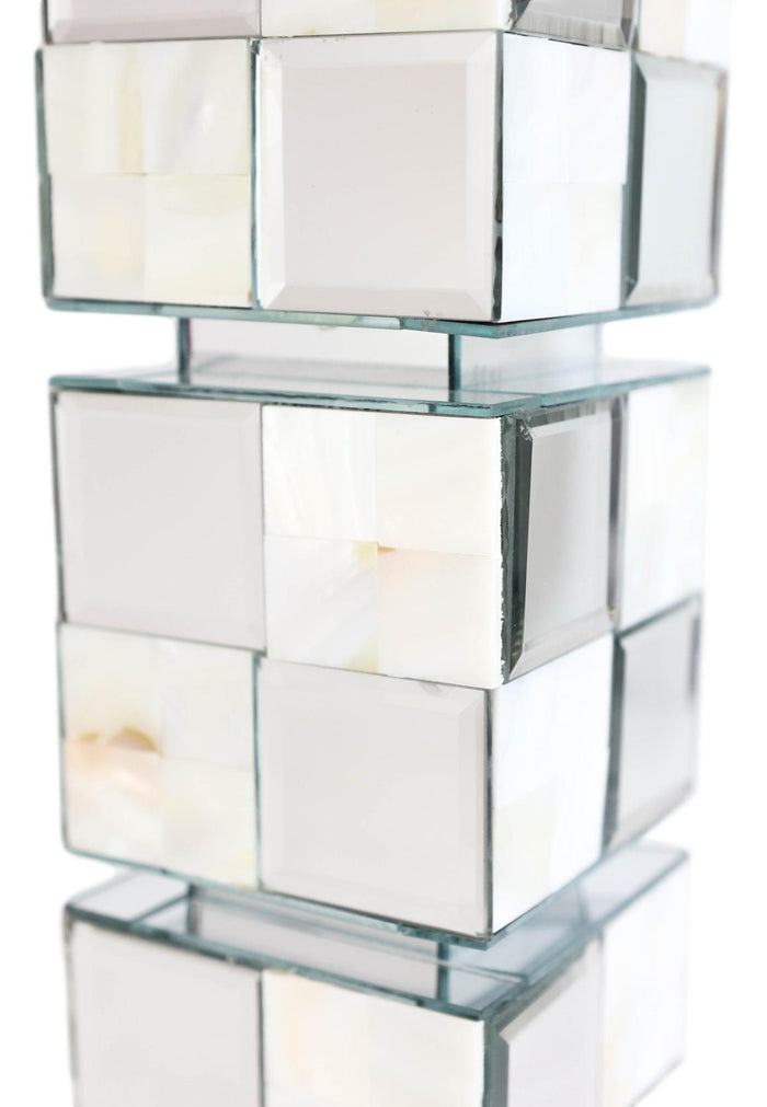 Ebros Gift Modern Beveled Mirrors Capiz Shells Decorative Checkered Pillar Candle Holder