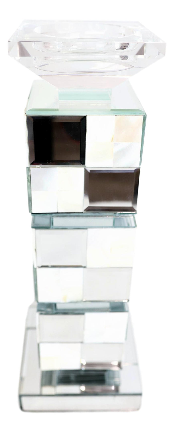 Ebros Gift Modern Beveled Mirrors Capiz Shells Decorative Checkered Pillar Candle Holder