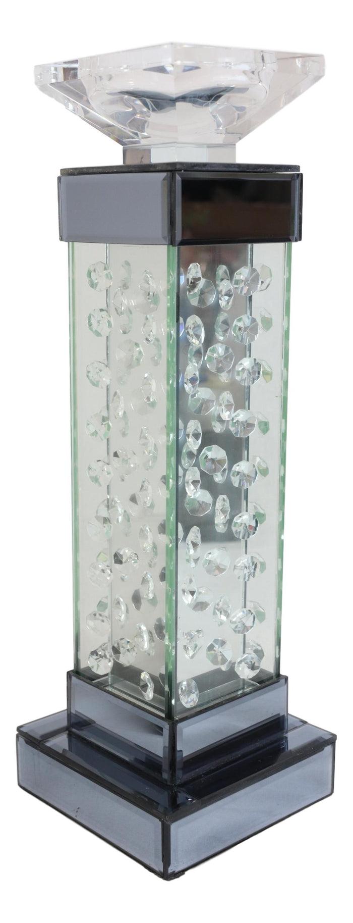 Ebros Gift Modern Chic Beveled Floating Crystals Glass And Metal Pillar Candle Holder 15"H
