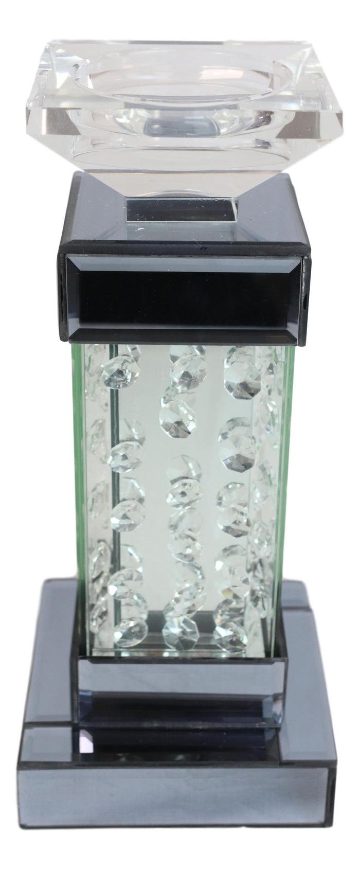 Ebros Gift Modern Chic Beveled Floating Crystals Glass And Metal Pillar Candle Holder 11"H
