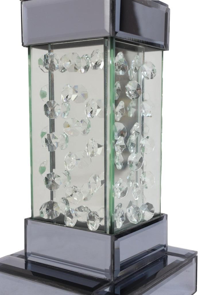 Ebros Gift Modern Chic Beveled Floating Crystals Glass And Metal Pillar Candle Holder 11"H