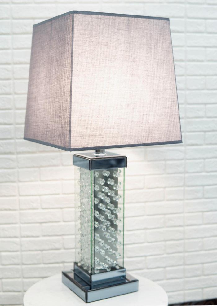 Ebros Gift Modern Chic Glam Beveled Floating Crystals Glass Rectangular Table Lamp W/ Shade