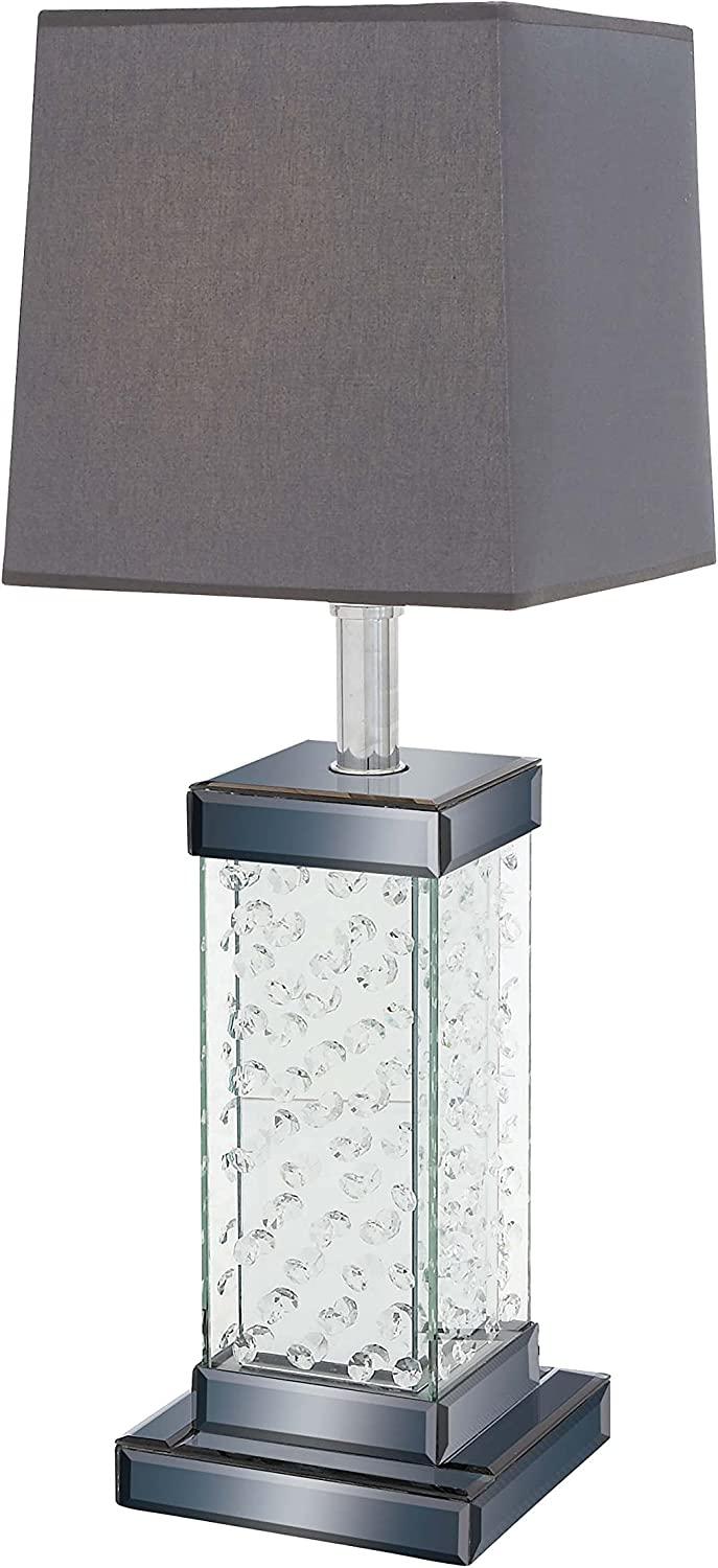 Ebros Gift Modern Chic Glam Beveled Floating Crystals Glass Rectangular Table Lamp W/ Shade