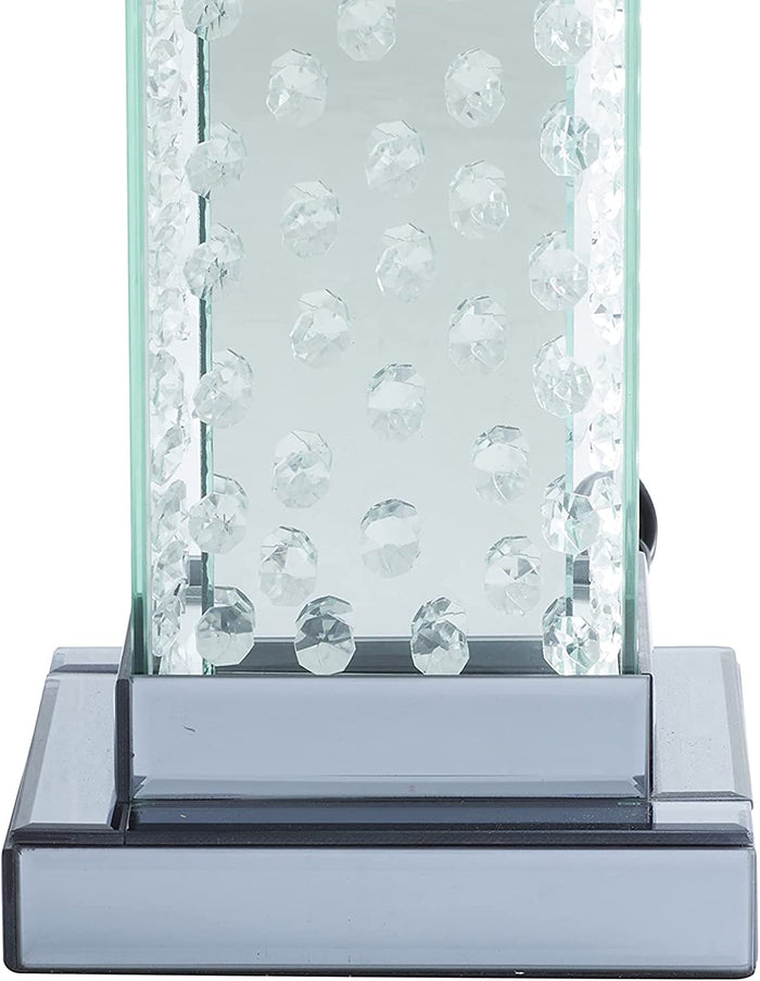 Ebros Gift Modern Chic Glam Beveled Floating Crystals Glass Rectangular Table Lamp W/ Shade