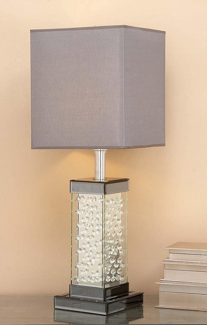 ebros gift Modern Chic Glam Beveled Floating Crystals Glass Rectangular Table Lamp W/ Shade