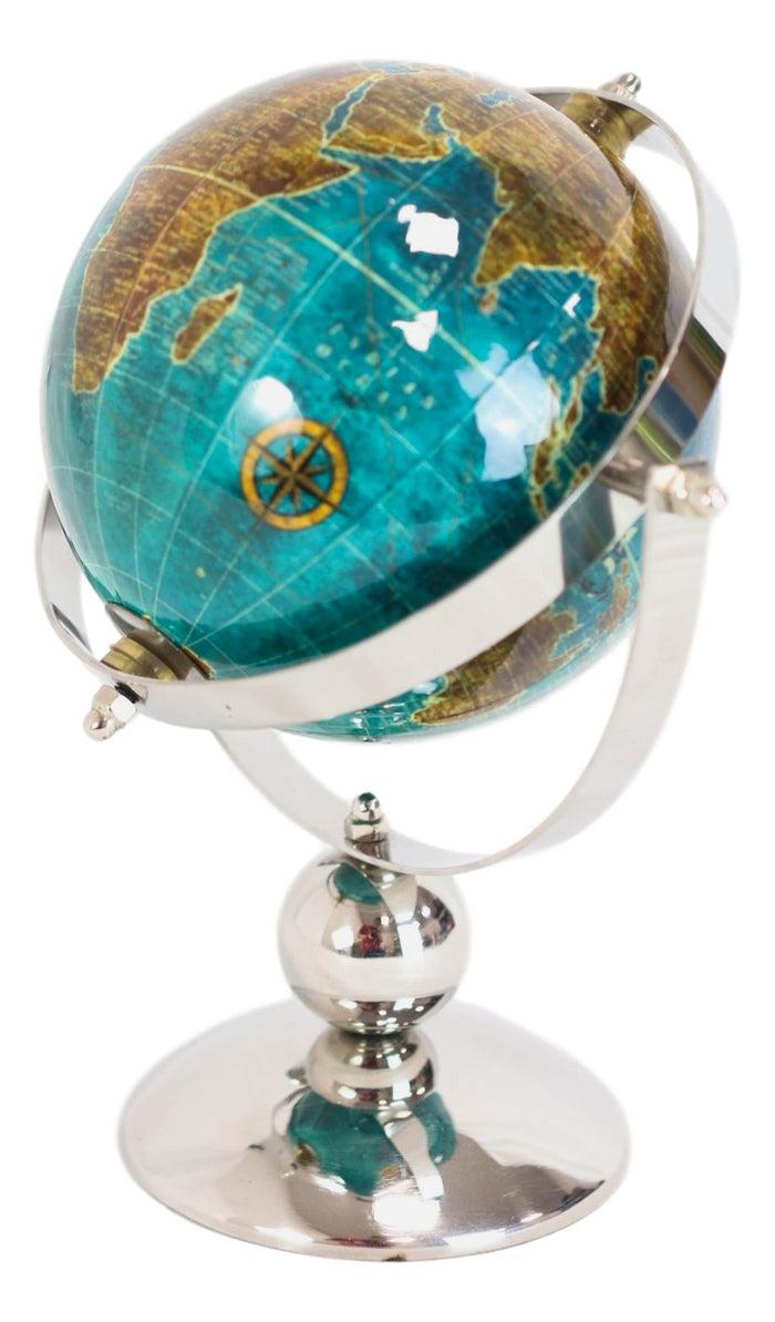 Ebros Gift Modern Decorative Desktop Blue World Atlas Map Globe With Rotational Axis 10"H