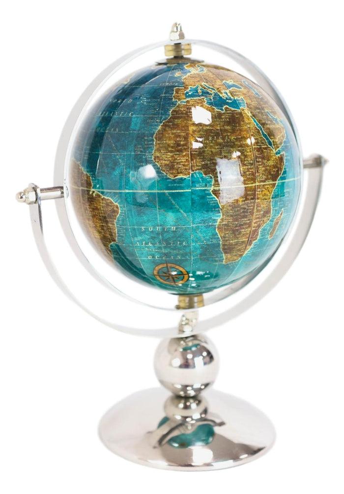 Ebros Gift Modern Decorative Desktop Blue World Atlas Map Globe With Rotational Axis 10"H