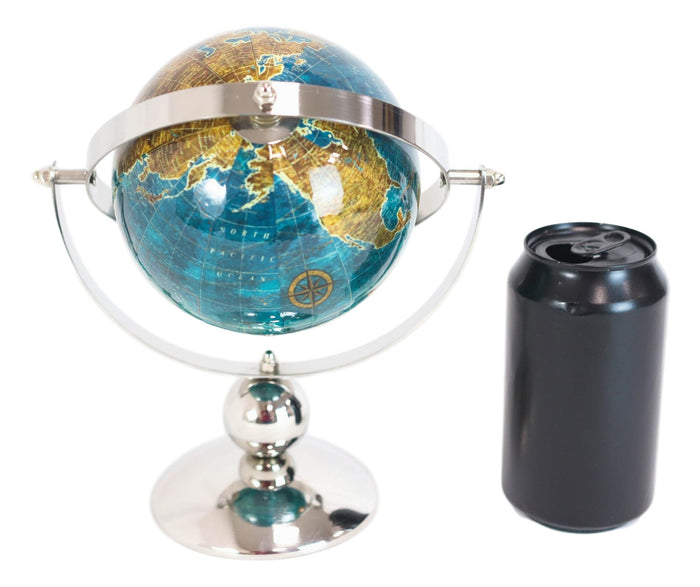Ebros Gift Modern Decorative Desktop Blue World Atlas Map Globe With Rotational Axis 10"H