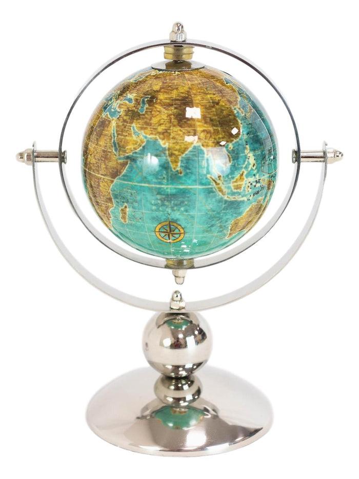 Ebros Gift Modern Decorative Desktop Blue World Atlas Map Globe With Rotational Axis 9"H