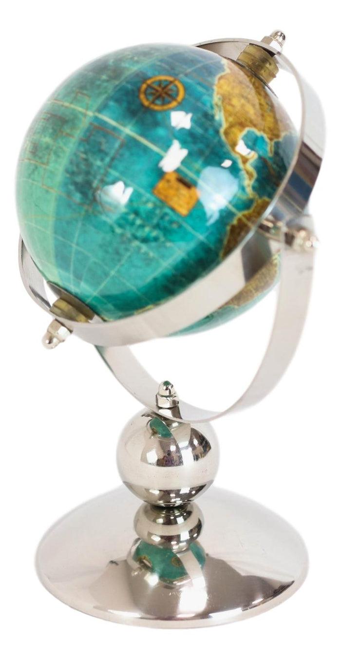 Ebros Gift Modern Decorative Desktop Blue World Atlas Map Globe With Rotational Axis 9"H