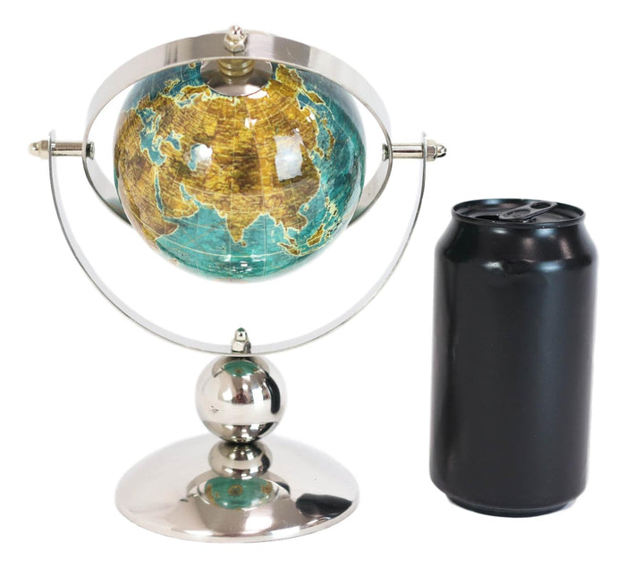 Ebros Gift Modern Decorative Desktop Blue World Atlas Map Globe With Rotational Axis 9"H