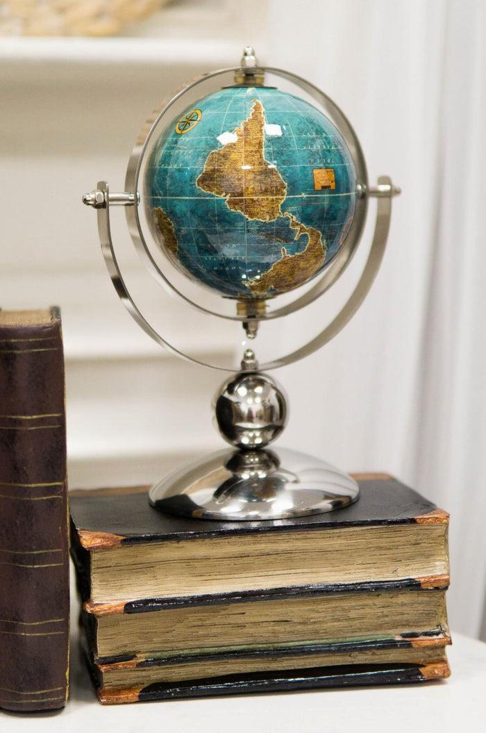 ebros gift Modern Decorative Desktop Blue World Atlas Map Globe With Rotational Axis 9"H