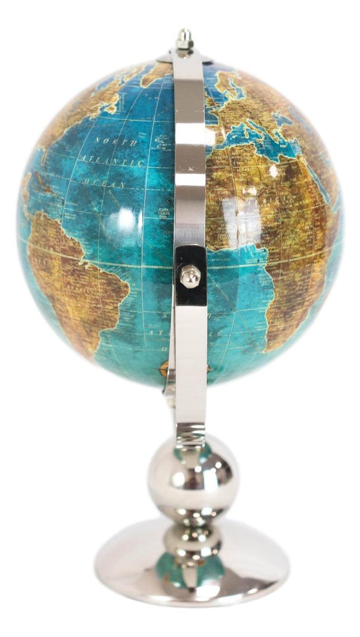 Ebros Gift Modern Decorative Desktop Blue World Atlas Map Globe With Rotational Axis 11"H