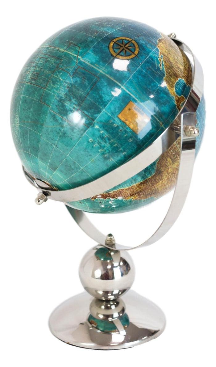 Ebros Gift Modern Decorative Desktop Blue World Atlas Map Globe With Rotational Axis 11"H