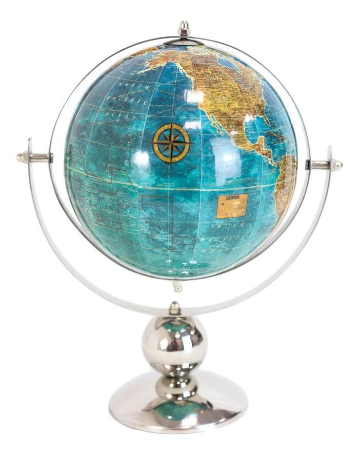 Ebros Gift Modern Decorative Desktop Blue World Atlas Map Globe With Rotational Axis 11"H